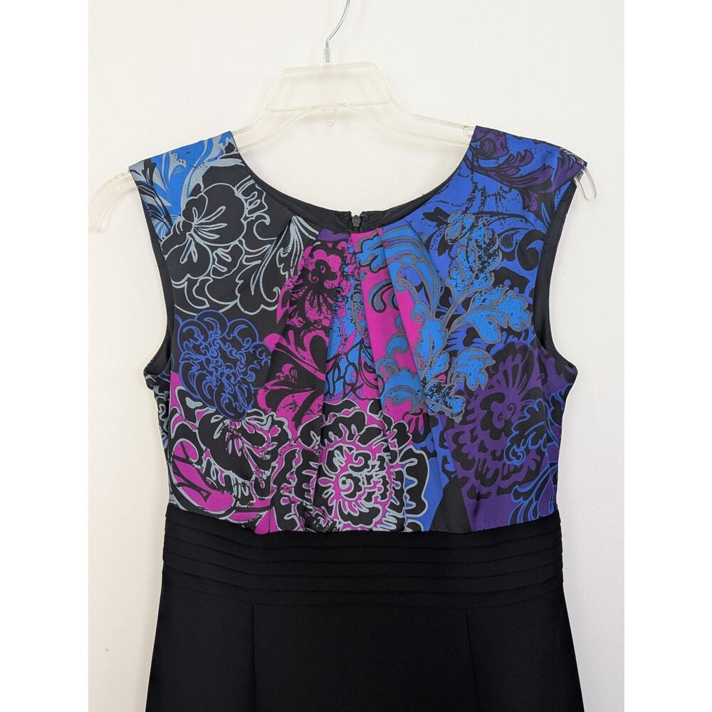 Tahari Arthur S Levine Dress Size 6 Black Floral Sleeveless Sheath Cocktail - Picture 2 of 7